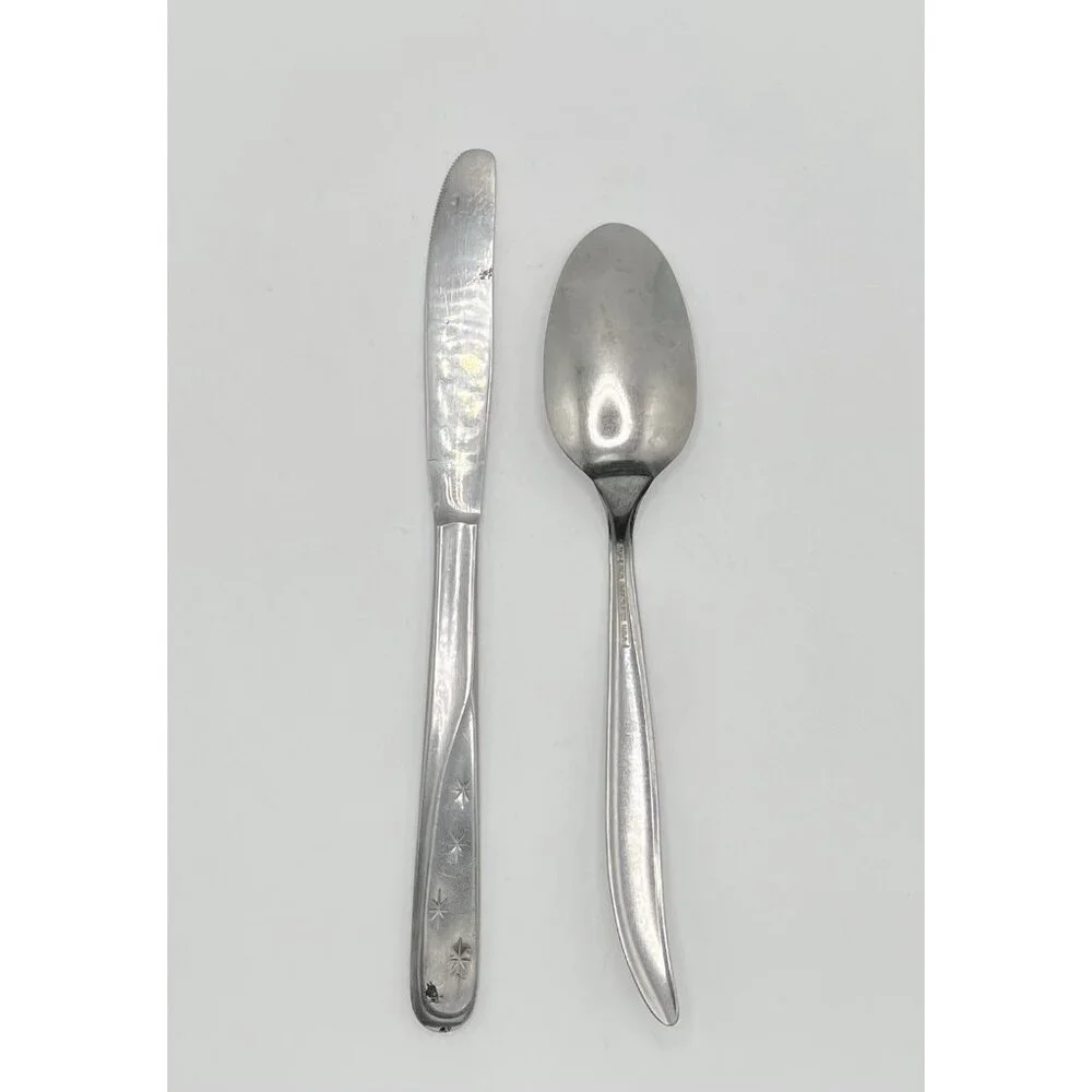 Impassa Japan Atomic Starburst Flatware Dinner Stainless Knife & Serving Spoon